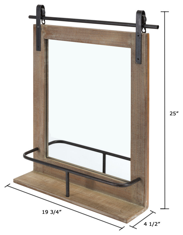 Danya B. Rustic Industrial Wall Mount Barn Door Vanity Mirror With Shelf