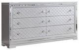6 Drawers Dresser With Chrome Square Knob, Silver