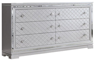 6 Drawers Dresser With Chrome Square Knob, Silver