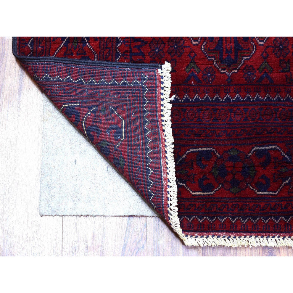 Red Afghan Khamyab Wool Geometric Design Hand knotted Wool Runner Rug 2'9"x13'2"