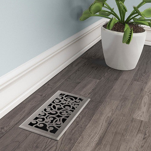 Wonderland Floor Register, Brushed Nickel, 4x10