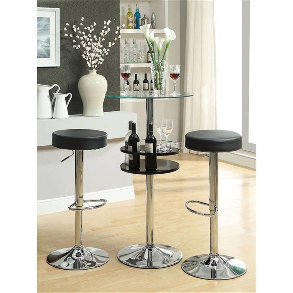 Coaster Contemporary Faux Leather Round Adjustable Bar Stool in Black