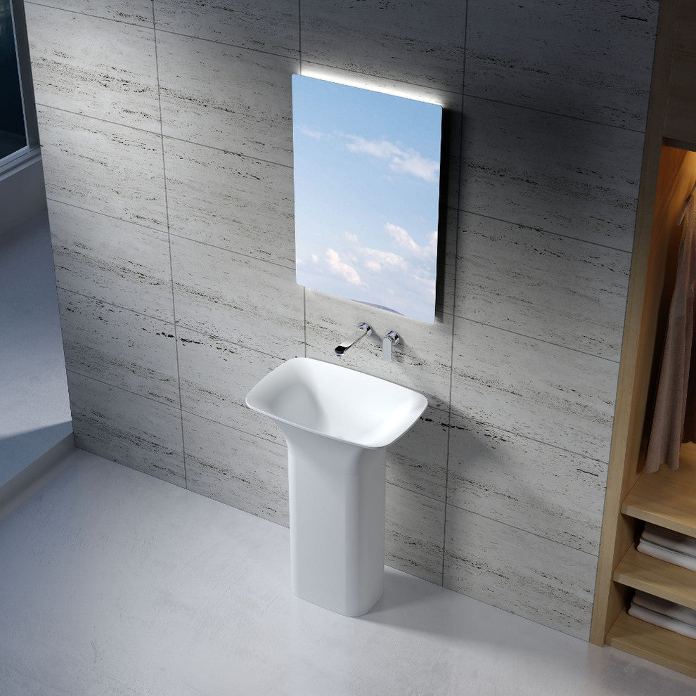 23" Polystone Free-Standing Bathroom Sink, Matte White, No Faucet