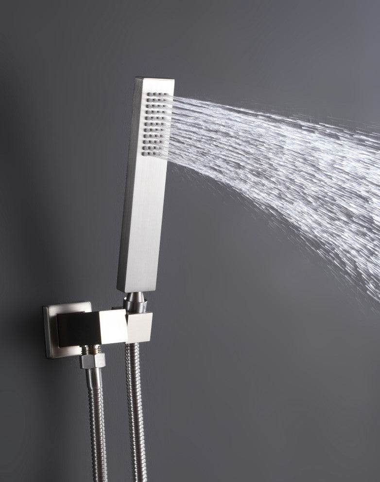 Luxury LED Rain Shower System With Rough-In Valve & 6 Body Jets, Brushed Nickel