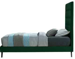 Elly Velvet Upholstered Bed, Green, Twin