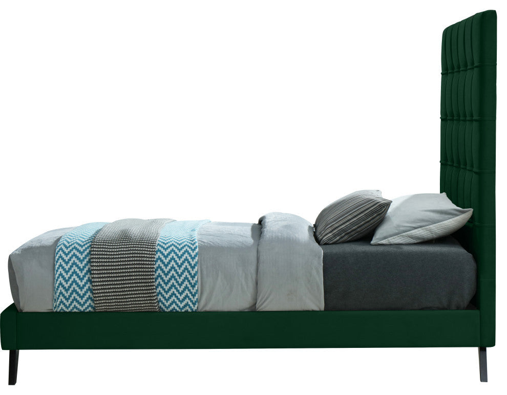 Elly Velvet Upholstered Bed, Green, Twin