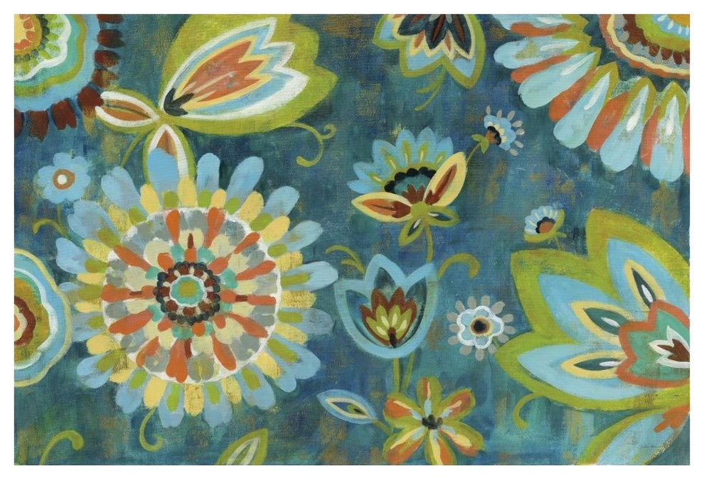 "Decorative Peacock Floral" Digital Paper Print by Silvia Vassileva, 50"x34"