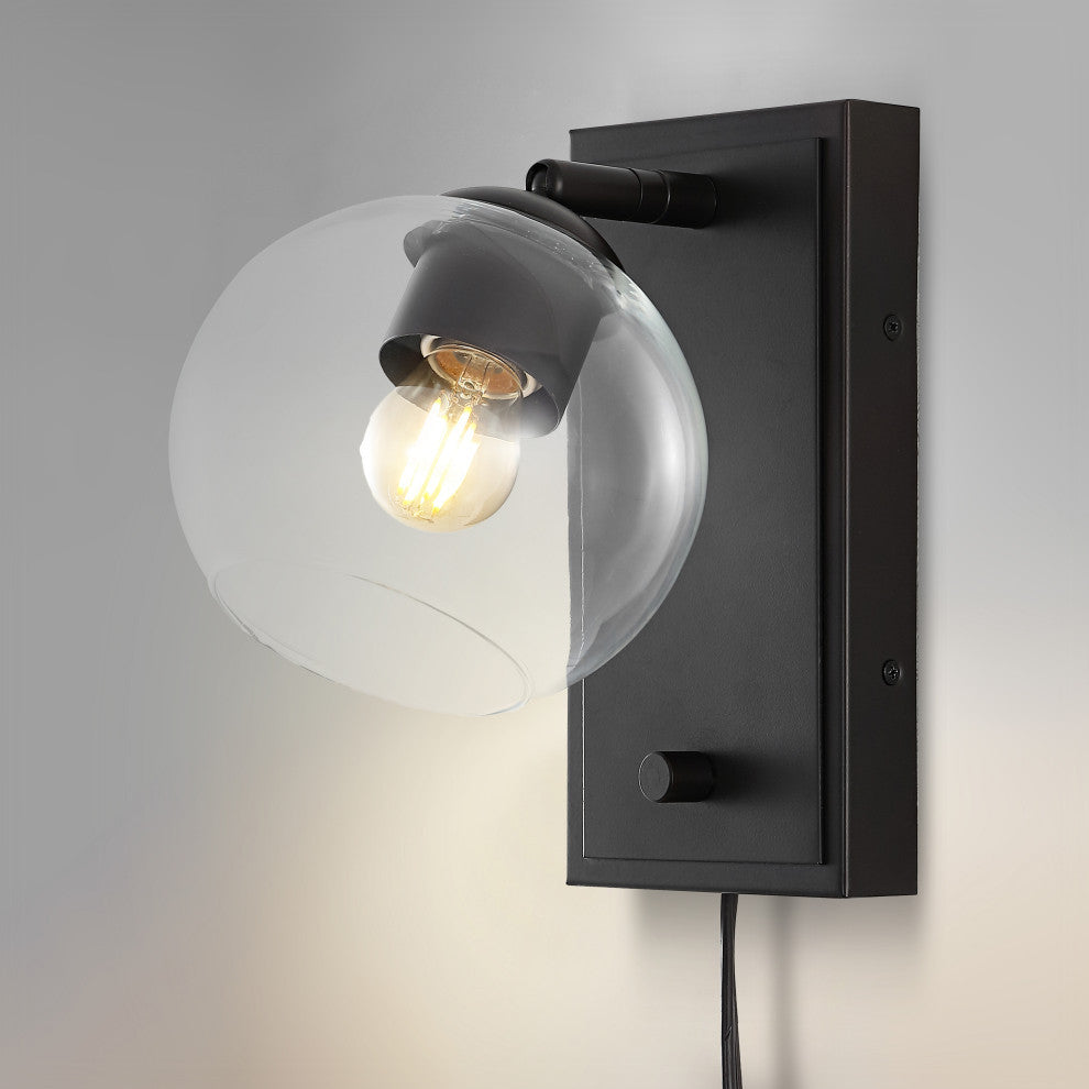 6" 1-Light Plug-In or Hardwired Adjustable Iron LED Sconce, Rotary Dimmer