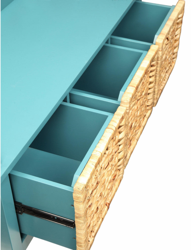 43" Blue Green Upholstery Entryway Bench With Drawers