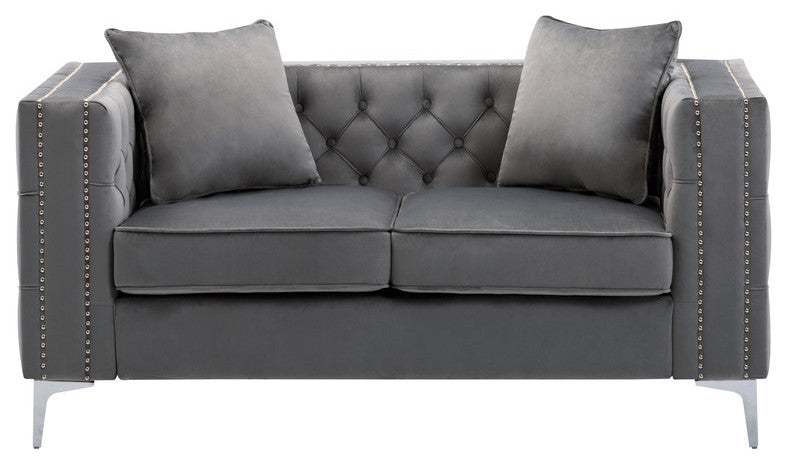 Lilola Home Lorreto Gray Velvet Fabric Sofa Loveseat Living Room Set