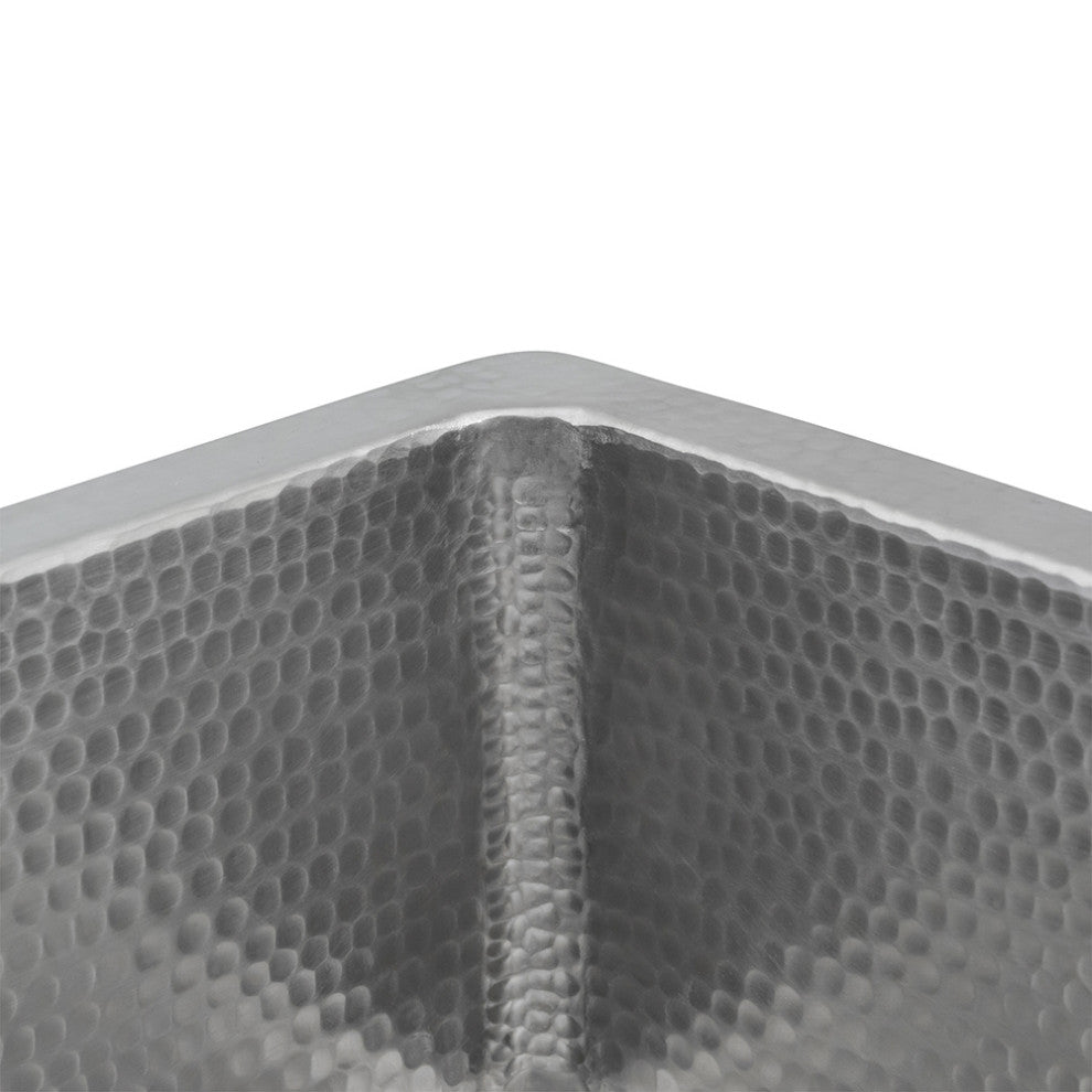 16" Square Hammered Copper Bar/Prep Sink, Nickel, 3.5" Drain Opening