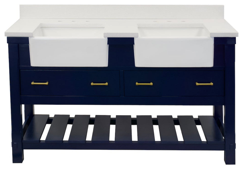 Charlotte 60" Bathroom Vanity, Royal Blue, Quartz, Double