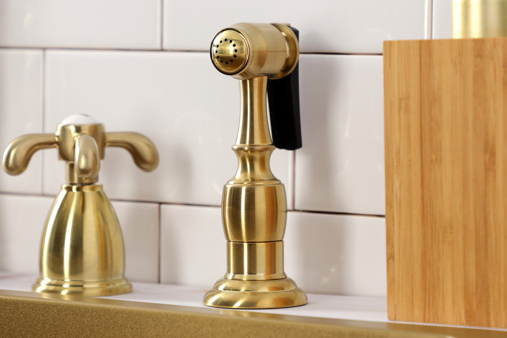 Kingston Brass KB1797TXBS Widespread Kitchen Faucet, Brass Sprayer