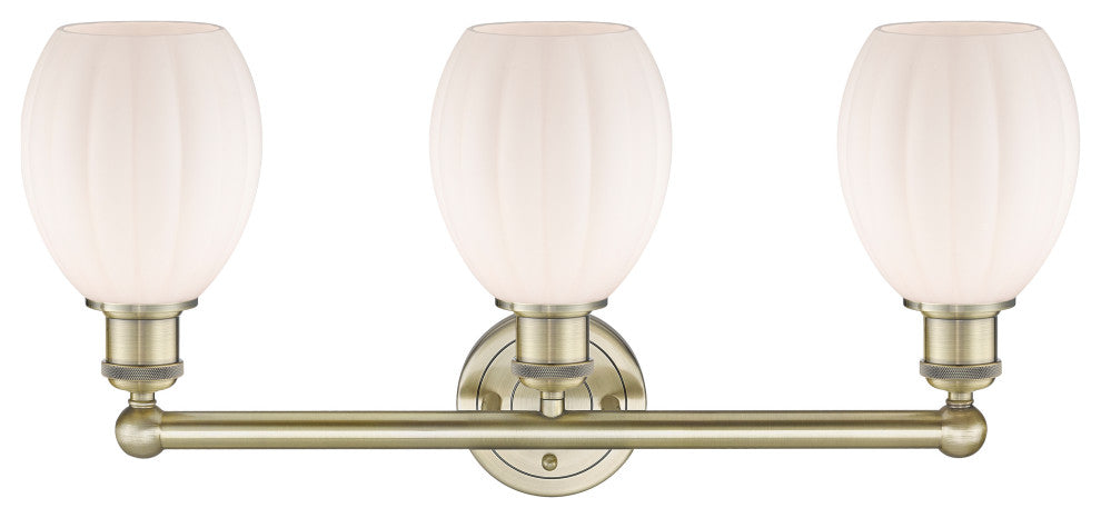 Eaton 3-Light 24" Bath Vanity Light, Antique Brass Finish, Matte White Shade