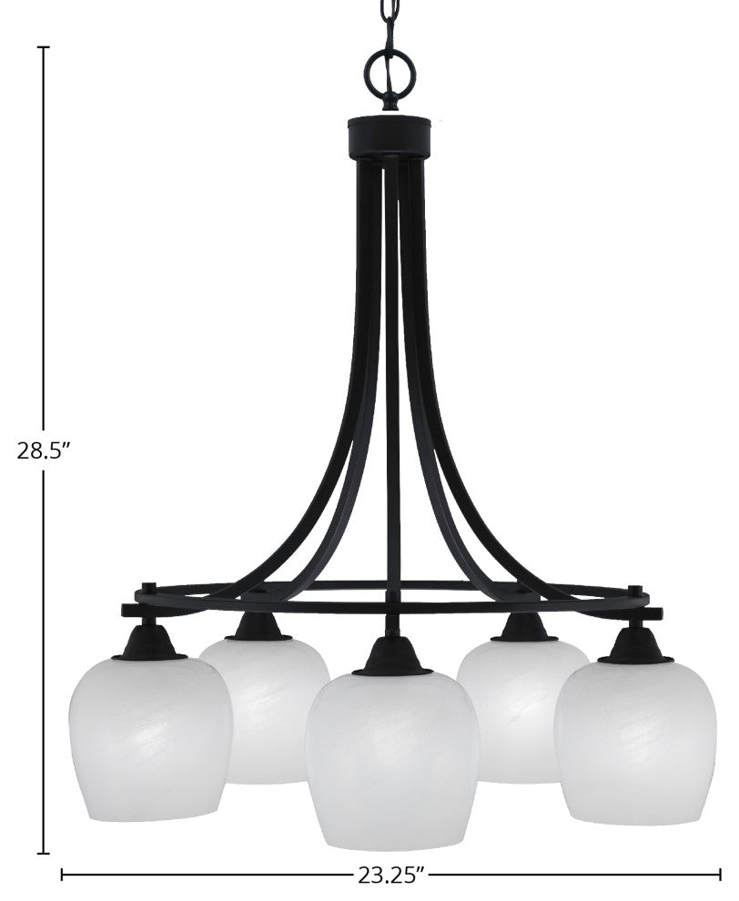 Paramount 5-Light Chandelier, Matte Black, 6" White Marble Glass
