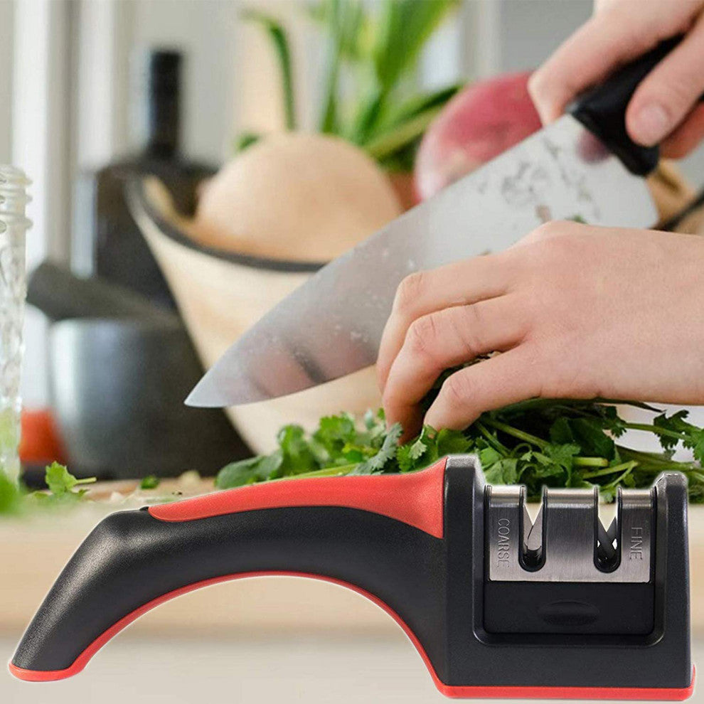 Professional Kitchen 2 Stage Knife Sharpener With Safety Soft Grip Handle