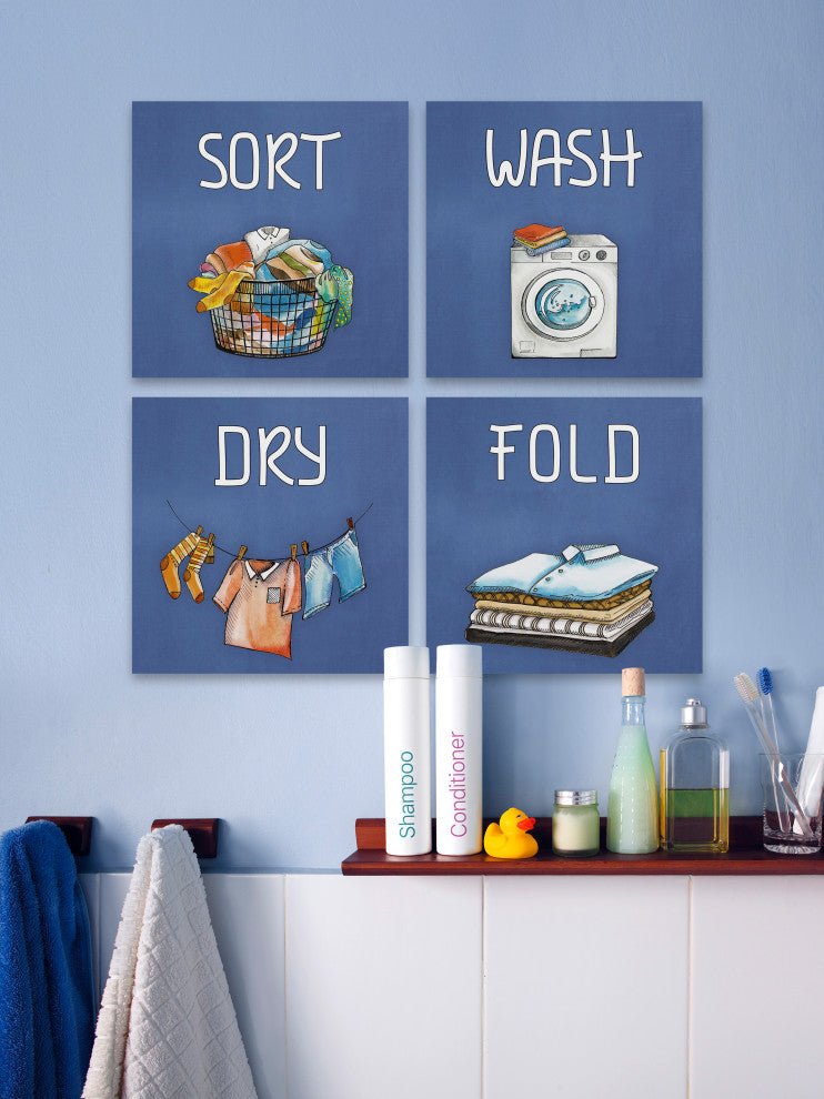 Sort, Wash, Dry and Fold Quadriptych, 4-Piece Set, 32x32 Panels