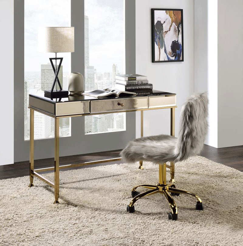 Canine Writing Desk, Smoky Mirrored and Champagne Finish