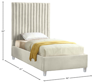 Candace Velvet Upholstered Bed, Cream, Twin