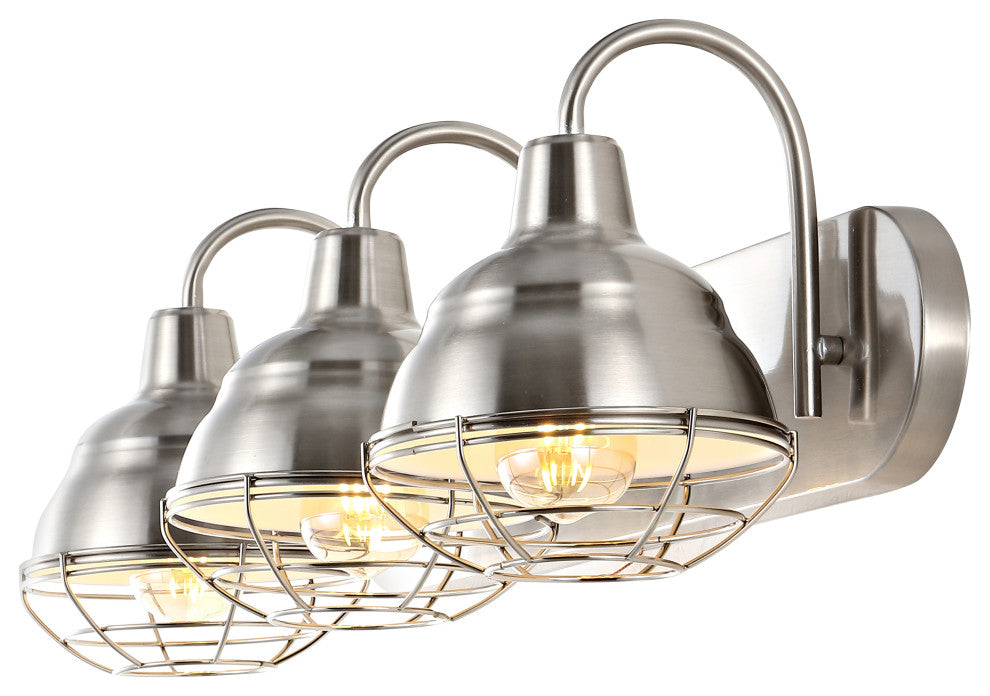 Levi 24.5" 3-Light Industrial Farmhouse Iron LED Vanity, Nickel