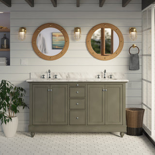 Bella 60" Bathroom Vanity, Weathered Gray, Carrara Marble, Double Vanity