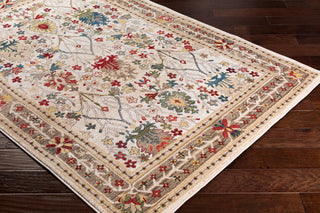 Crafty Traditional Dark Red, White Area Rug, 7'10"x9'10"