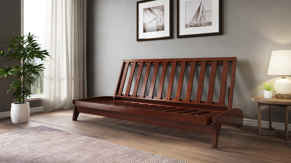 Dillon All Wood Wall Hugger Futon Frame, Dark Cherry, Queen