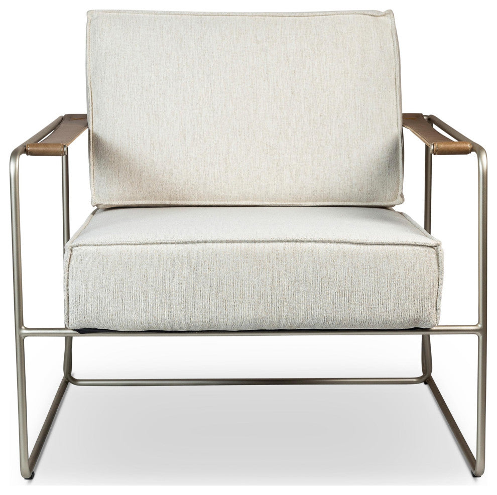 Sampa Arm Chair, Medley Ivory Upholstery, Champagne Frame, Saddle Armrest