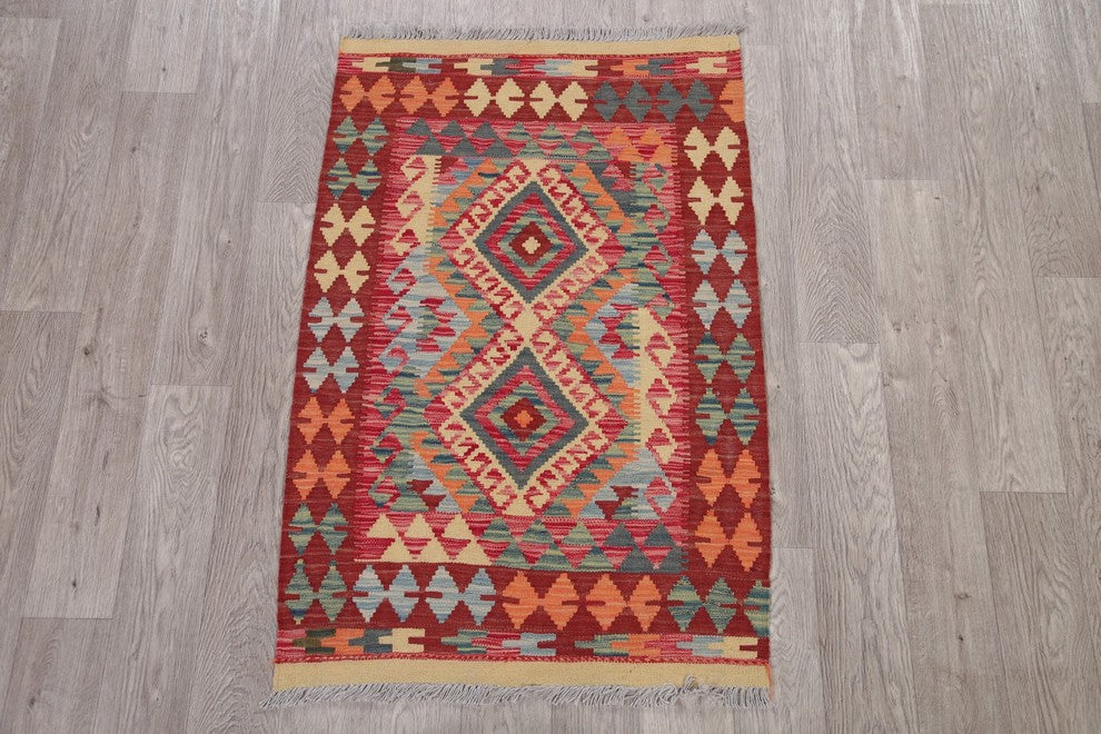Turkish Flat-Woven Oriental Traditional Area Rug Kilim Southwestern, 4'1"X2'8"