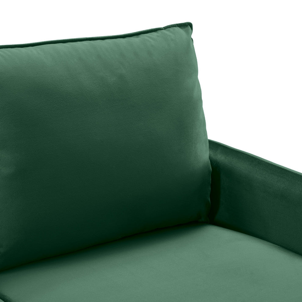 Green Contemporary Velvet Sofa With Side Pockets