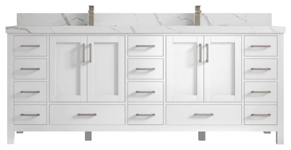 Willow Collections Malibu Vanity, White, Calacatta Quartz, 84"