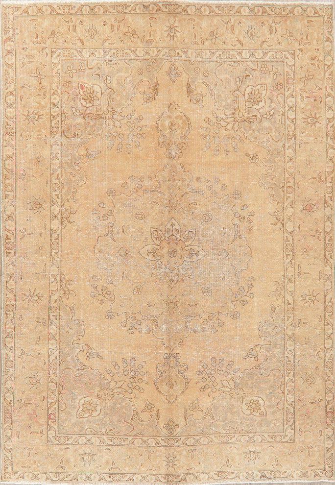 Consigned, Vintage Distressed Handmade Persian Traditional Area Rug, Beige, 6x9