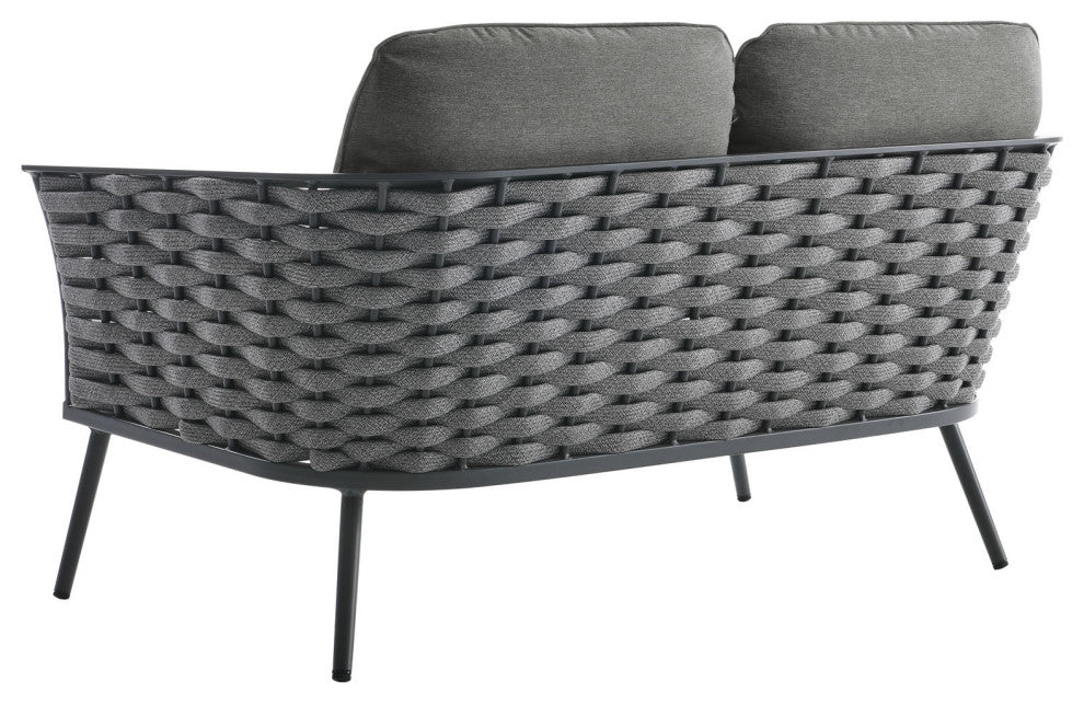 Lounge Sectional Sofa Chair Table Set, Aluminum, Modern, Outdoor, Gray