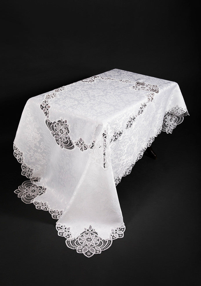 Antebella Lace Embroidered Cutwork Tablecloth, White, 60"x84"