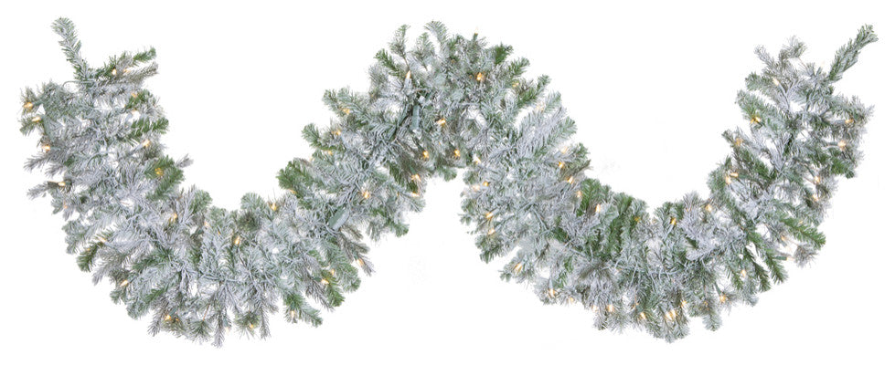 Vickerman K173515Led 9'X14' Flocked Christmas Garland, Warm White Mini Lights
