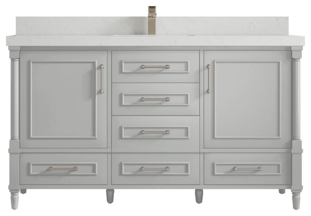 Aberdeen 60 Single Bathroom Vanity in Coventry Gray 2" Carrara Quartz