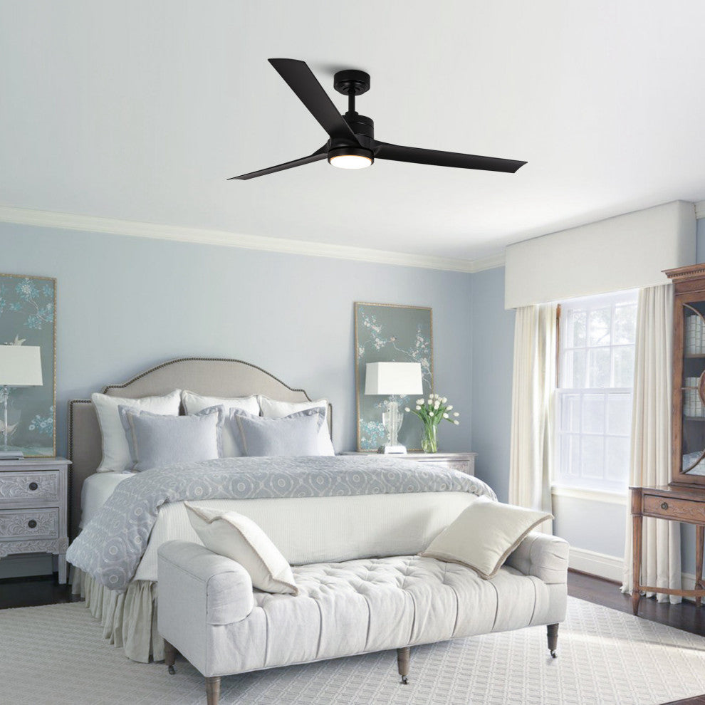 60-inch Modern ABS 3-Blade Black Ceiling Fan with Light