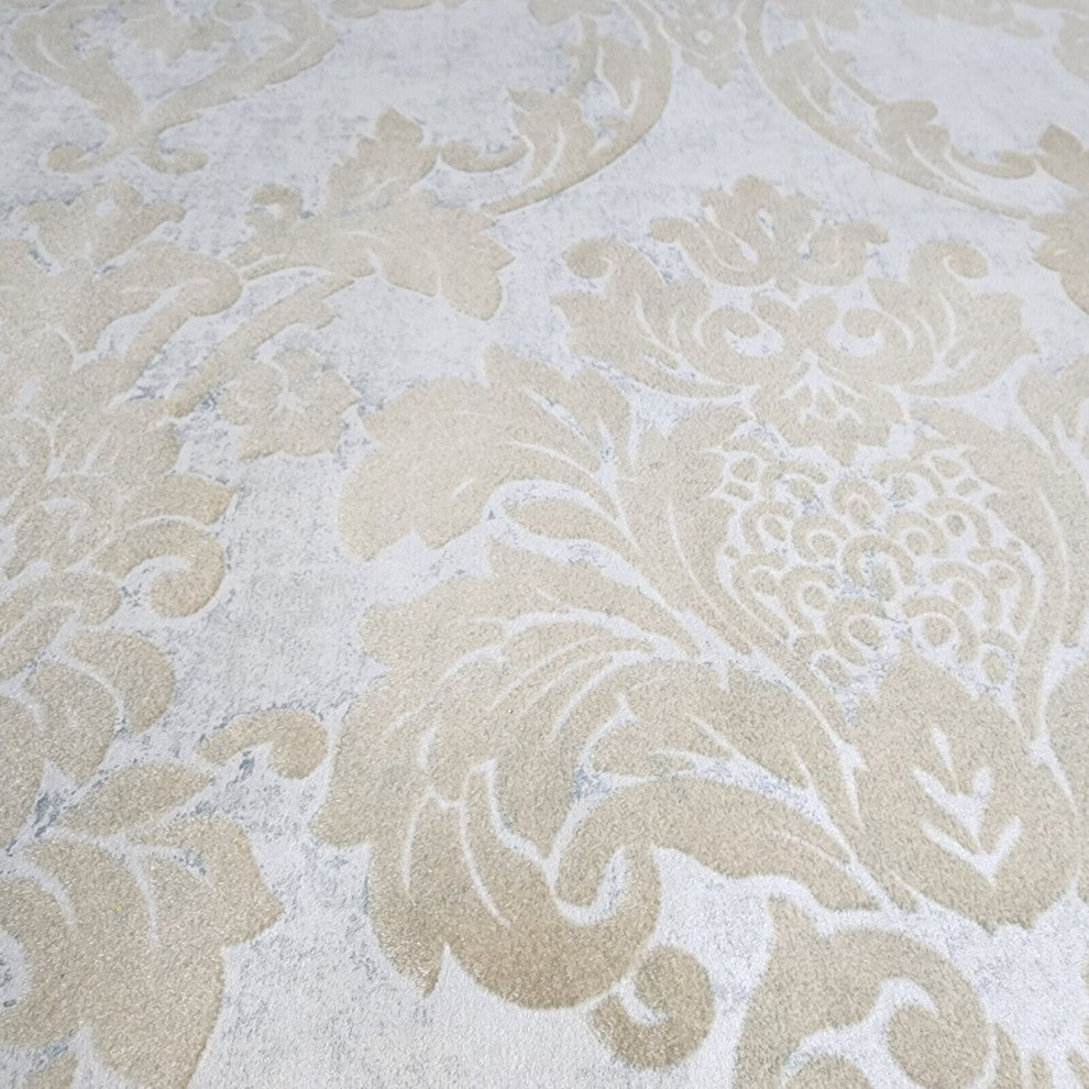 Wallpaper flocking rustic beige Flocked vintage damask velvet wallcoverings roll, Double Roll 57.4 Sq.ft