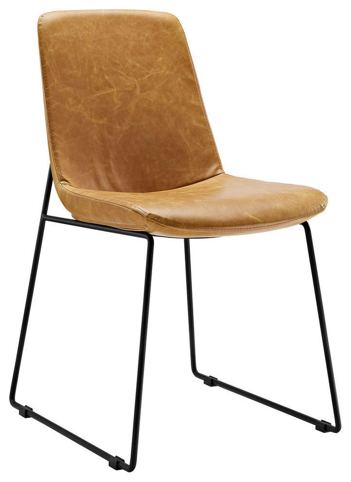 Modern Contemporary Dining Vinyl Side Chair, Tan, Vinyl Leather
