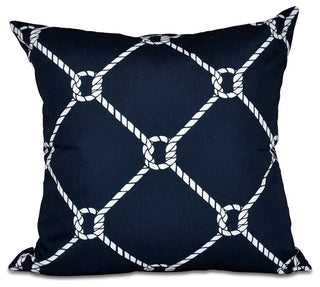 Ahoy!, Geometric Print Pillow, Navy Blue, 16"x16"