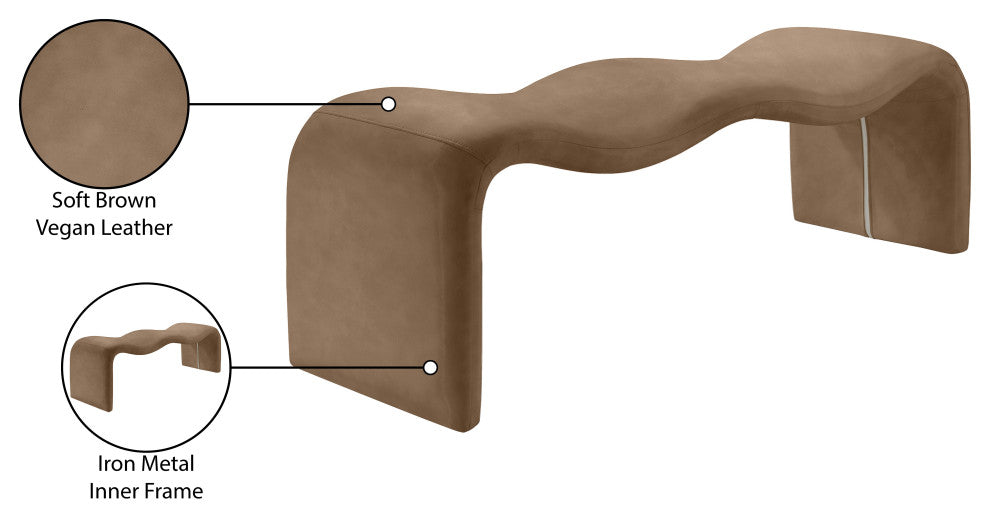 Willow Upholstered Bench, Brown, Vegan Leather