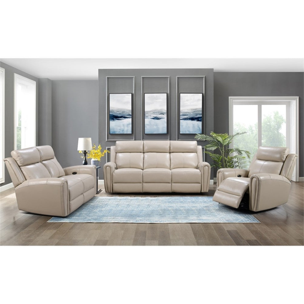 Bowery Hill Modern Geuine Leather & Hardwood Recliner Chair in Cream