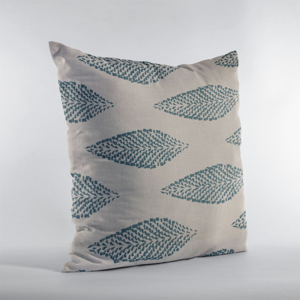 Plutus Blue Large Leafs Floral Luxury Throw Pillow, 22"x22"