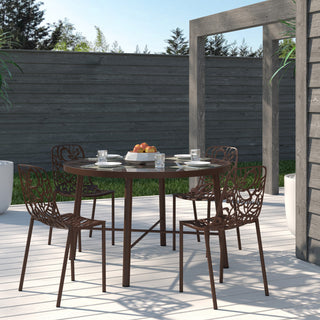 LeisureMod Devon Modern Outdoor Stackable Aluminum Dining Chair, Set of 4, Brown