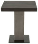 Pedestal Style End Table In Acacia Wood Slate Gray and Espresso Brown