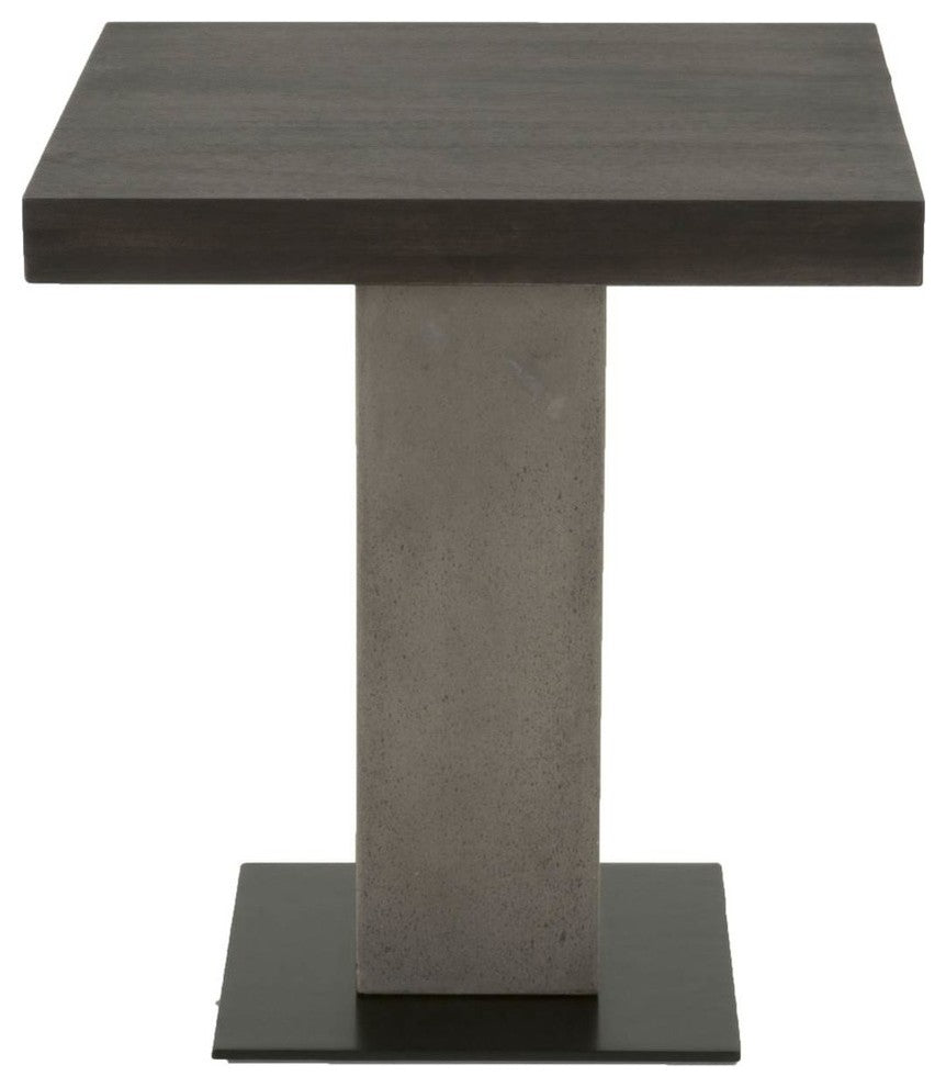 Pedestal Style End Table In Acacia Wood Slate Gray and Espresso Brown