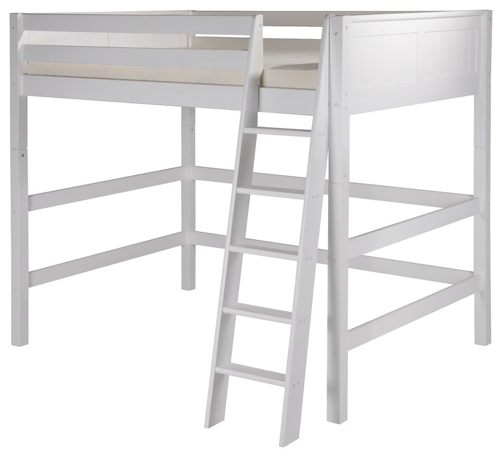 Camaflexi Full High Loft Bed, Panel Headboard, White