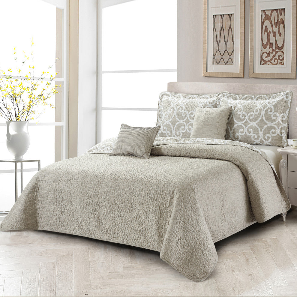 5 Piece Glena Gatework Bedspread, 102" X 90