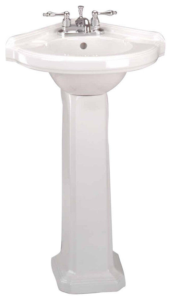 Corner Bathroom Pedestal Sink White 22" Small with Overflow and Faucet Holes