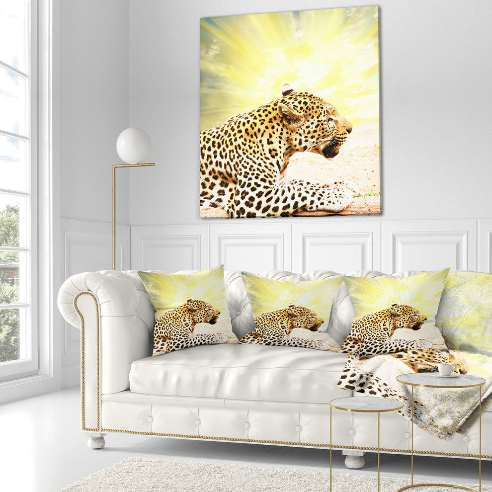 Ferocious Leopard At Sunrise Animal Throw Pillow, 16"x16"